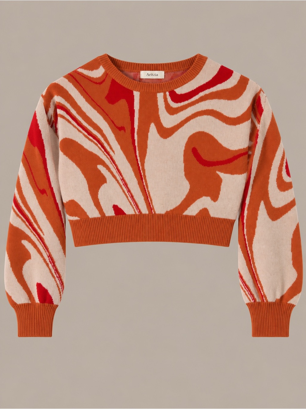 Altar'd State Cropped Swirl Sweater in Coral & Light Pink